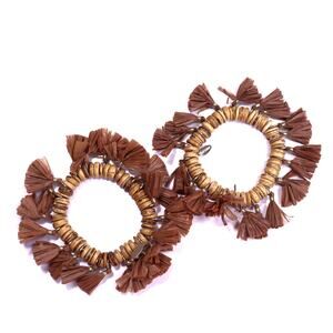 NATASHA Set of Raffia Tassel Elastic Bracelet Brown